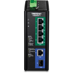 TRENDnet TI-BG50611 6-Port Ethernet Switch, 4 2.5G PoE++ ports, 1 10G RJ-45 port, 1 10G SFP+ slot, 60 Gbps switching capacity, DIN-rail/wall mount
